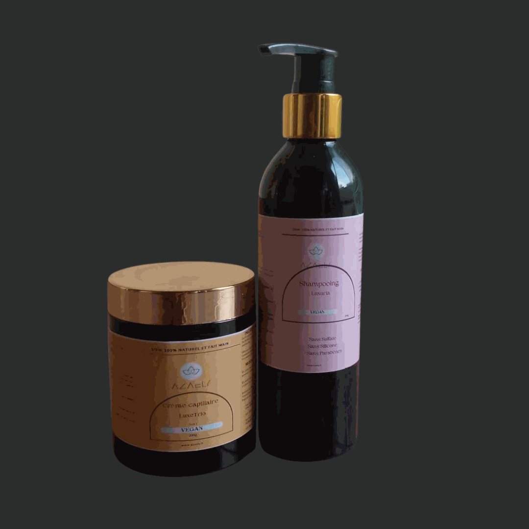 Kit Curluxe AZAELY : Shampoing hydratation intence (Luxuria) & Crème capillaire (LuxeTrio) pour cheveux bouclés, texturés, afro, frisés