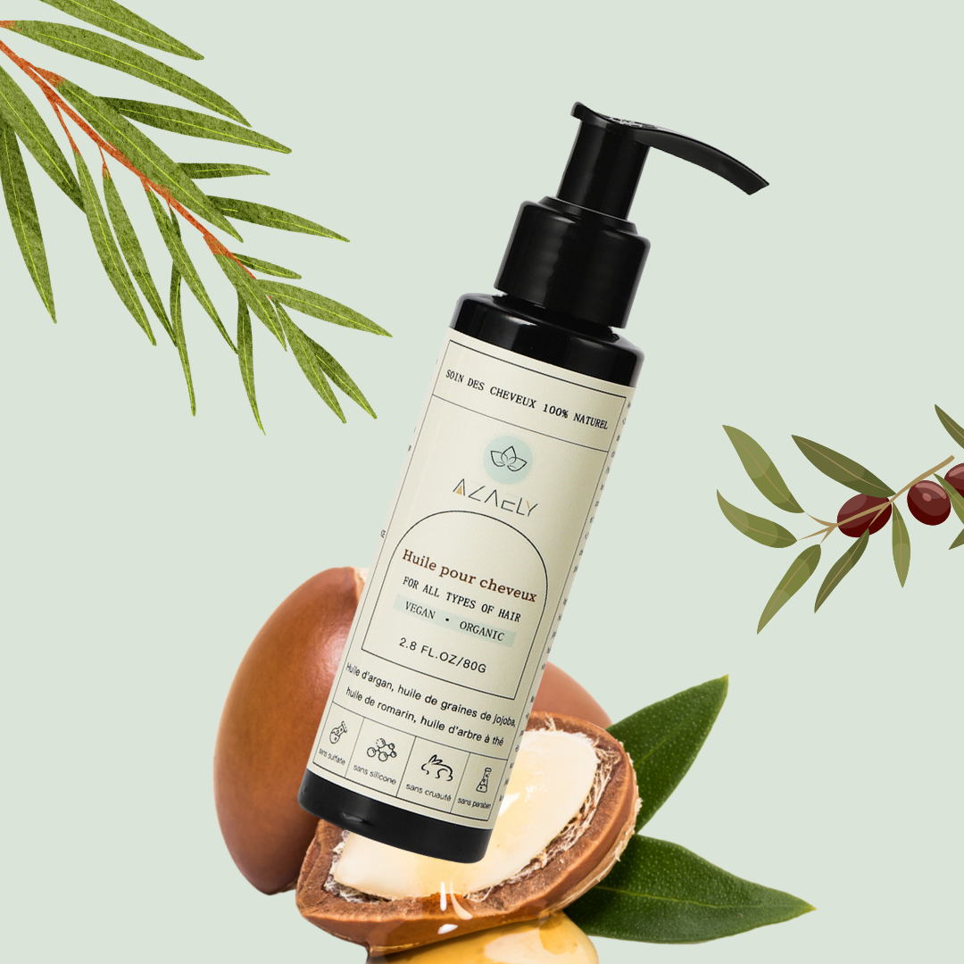 Huile capillaire AZAELY, Argan, Jojoba, Arbre à thé 100% Naturel Vegan