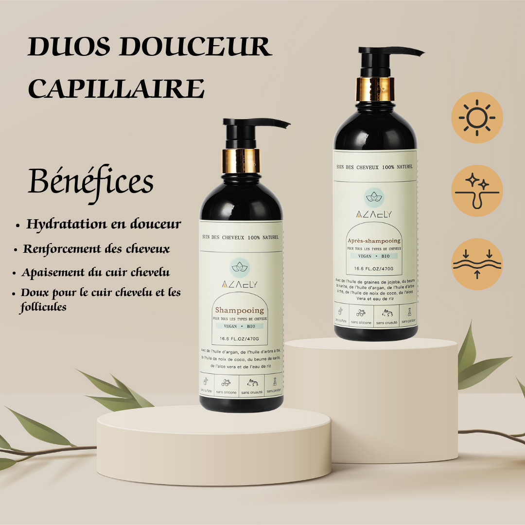 Duos Douceur Capillaire : Shampooing & Après - Shampooing AZAELY pour cheveux abimés et secs