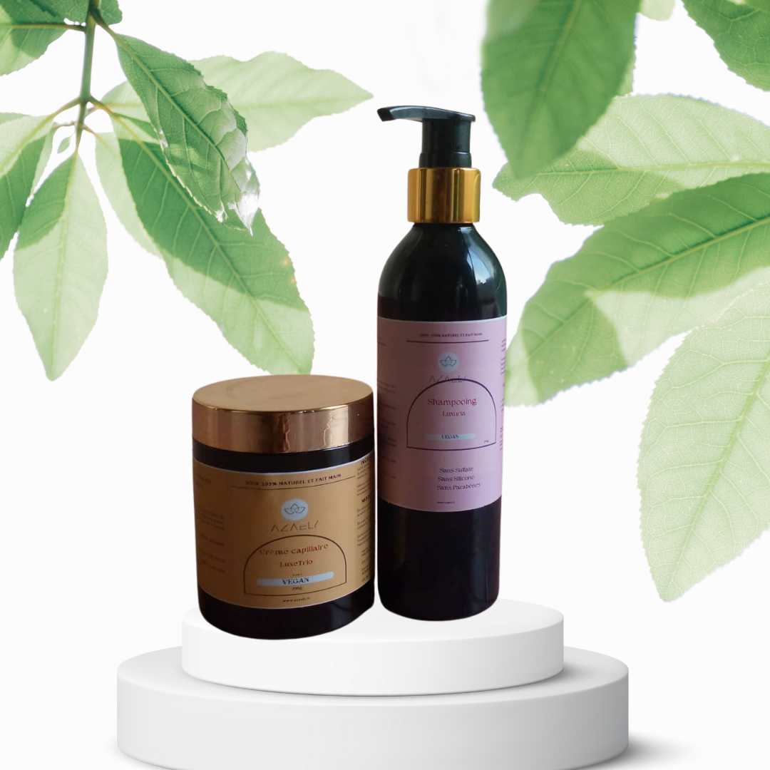 Kit Curluxe AZAELY : Shampoing hydratation intence (Luxuria) & Crème capillaire (LuxeTrio) pour cheveux bouclés, texturés, afro, frisés