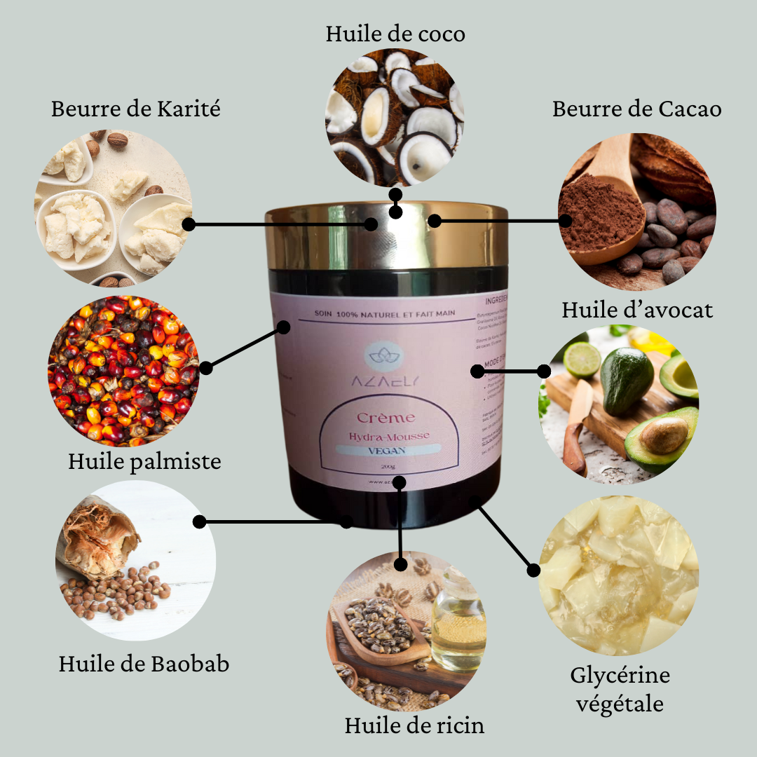 Le baume hydratant (Hydra-Mousse) AZAELY pour peau séche et cheveux secs