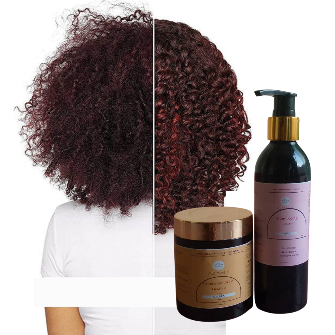 Kit Curluxe AZAELY : Shampoing hydratation intence (Luxuria) & Crème capillaire (LuxeTrio) pour cheveux bouclés, texturés, afro, frisés