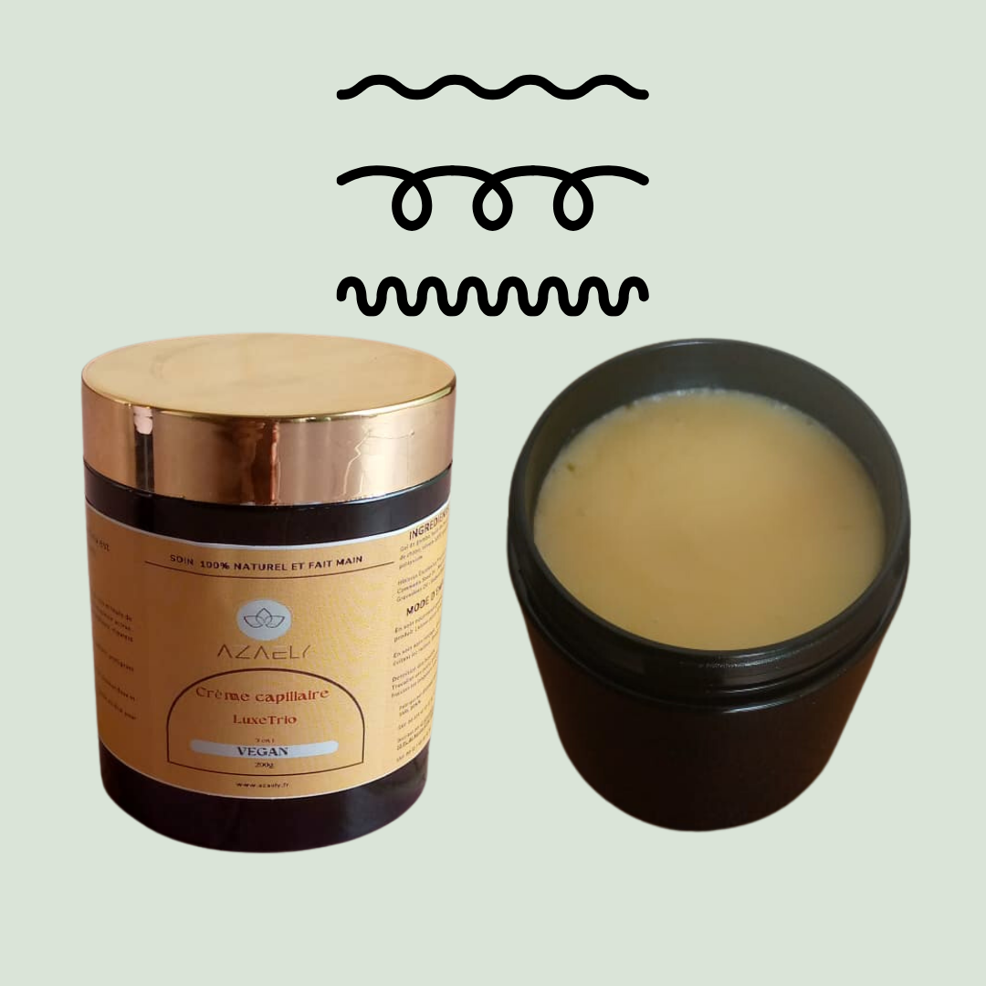Crème capillaire, conditioneur, soins sans rinçage, démélant, curl cream (LuxeTrio) AZAELY pour les cheveux texturés, bouclés, afro et frisés