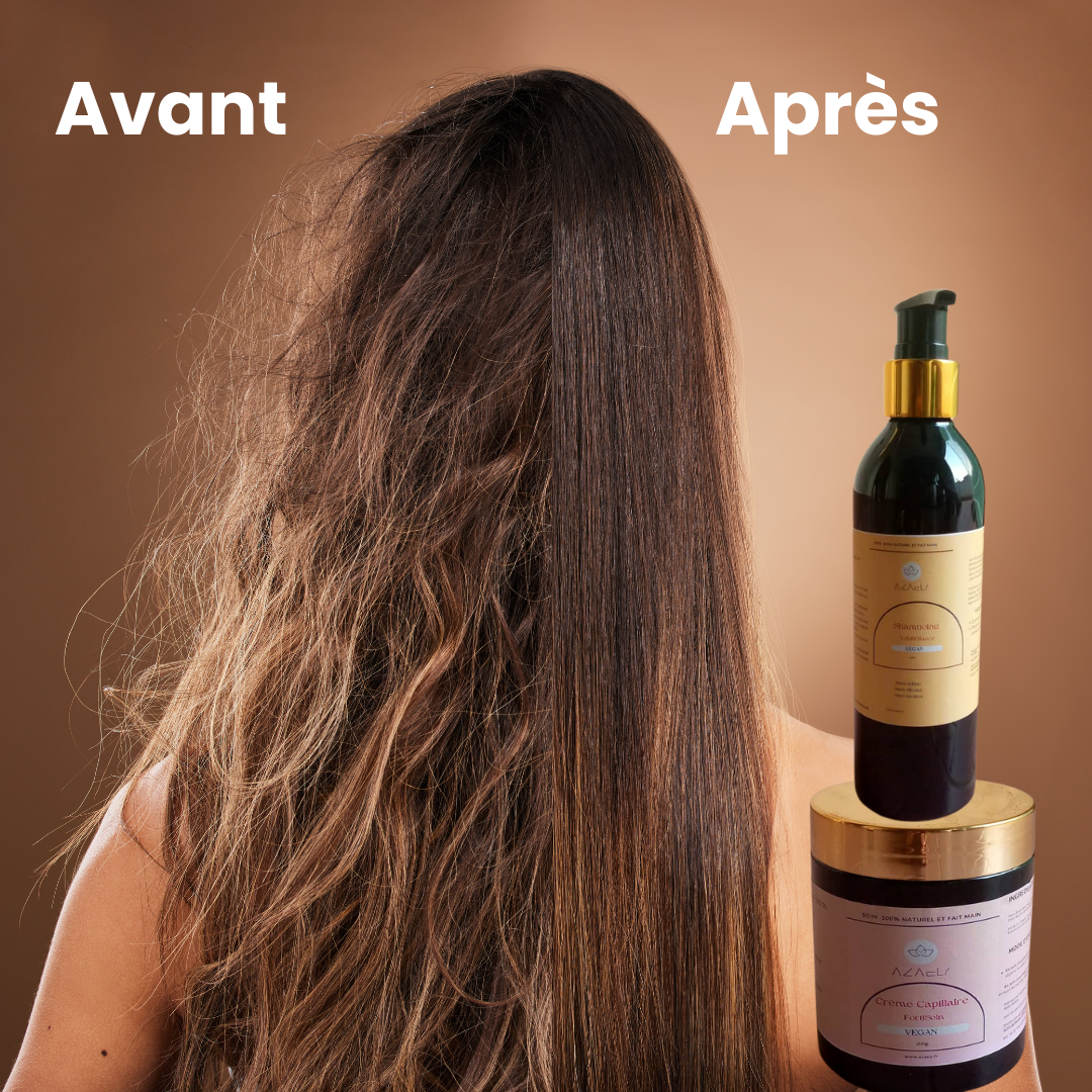 Kit Revitalia AZAELY : Shampooing (VoluBrillance) & le soin capillaire (FortiSoin) pour des cheveux sains, fort, brillance, et volumineux