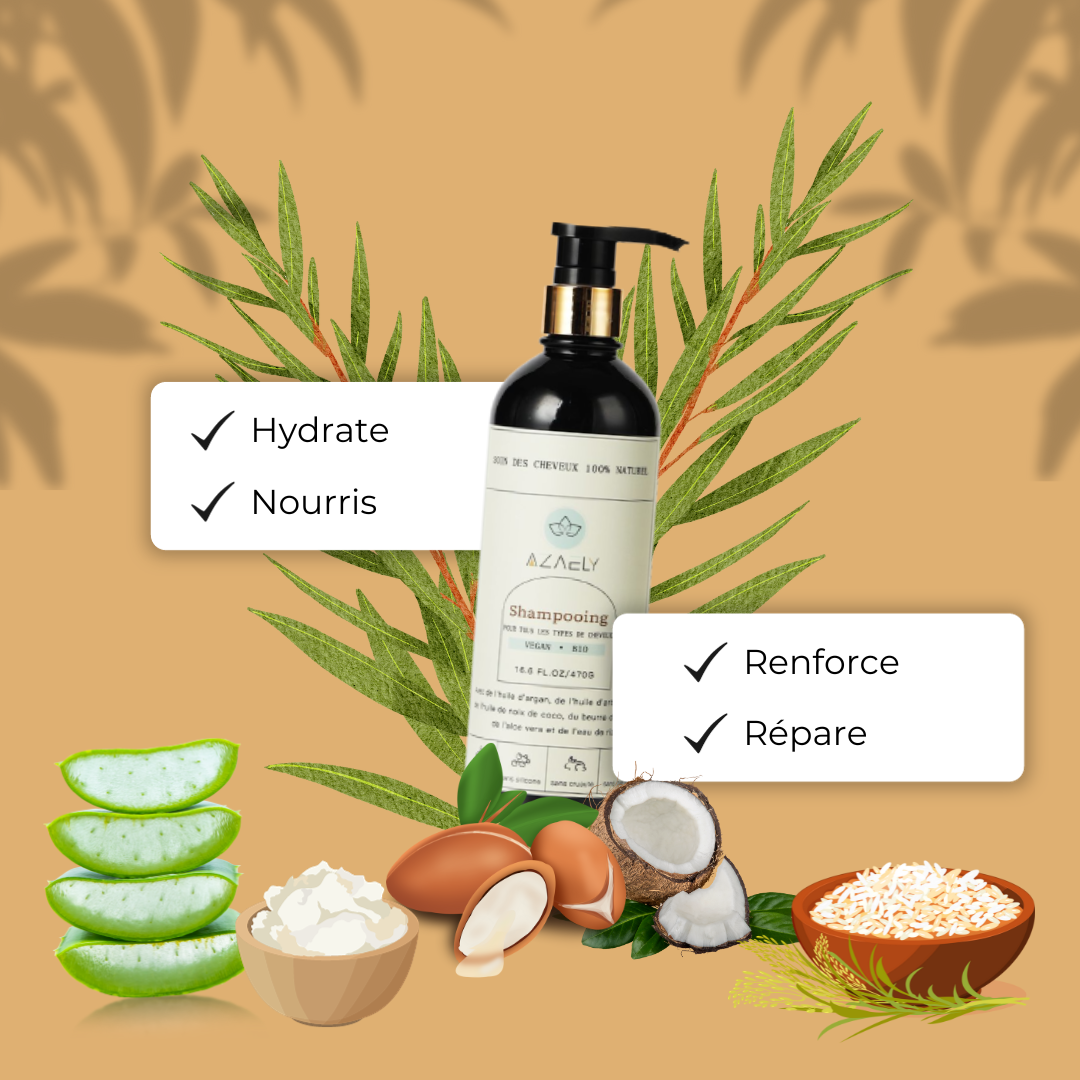 Shampooing AZAELY pour cheveux abimés, secs,ternes et cassants