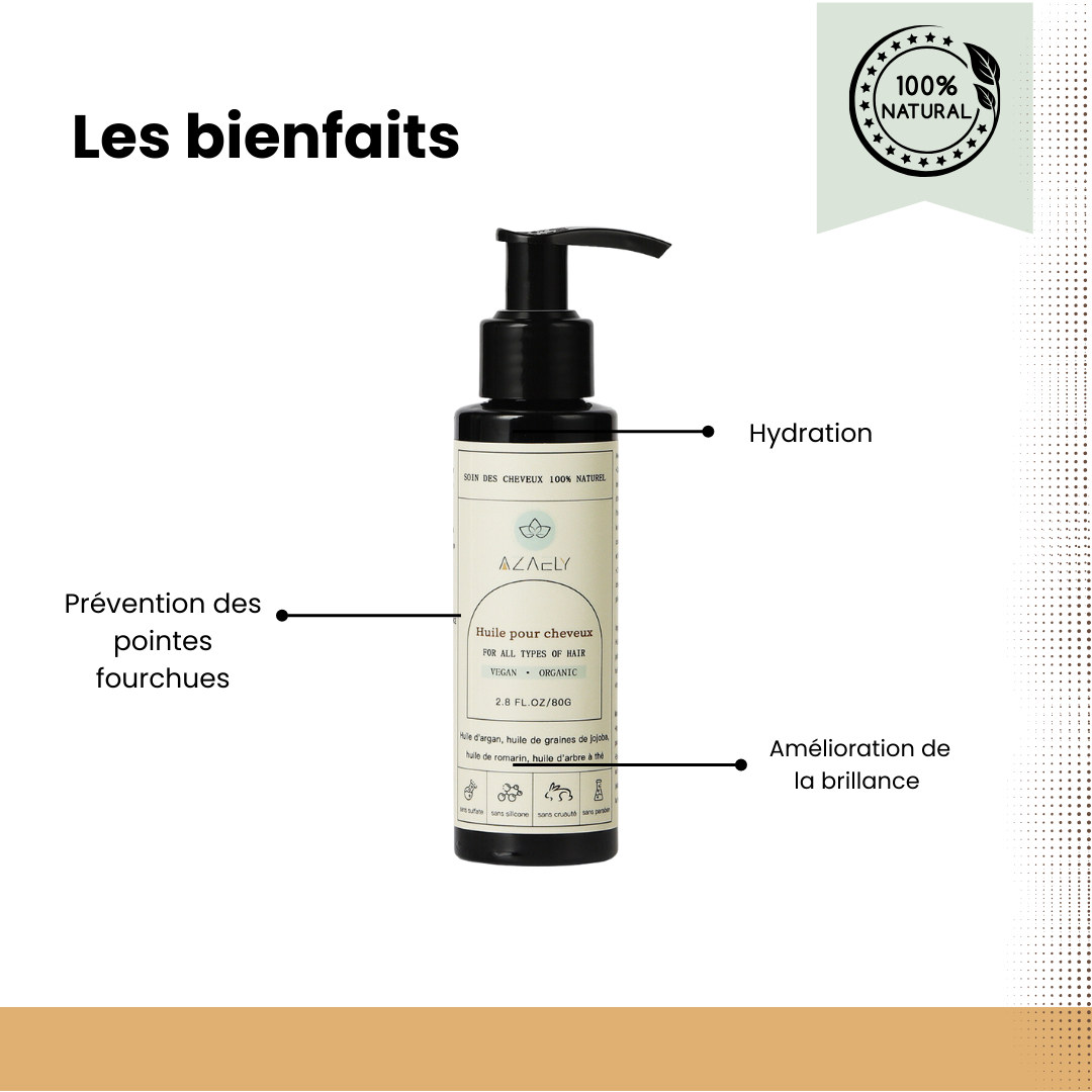 Huile capillaire (AZAELY) pour cheveux abimés, cassant, ternes